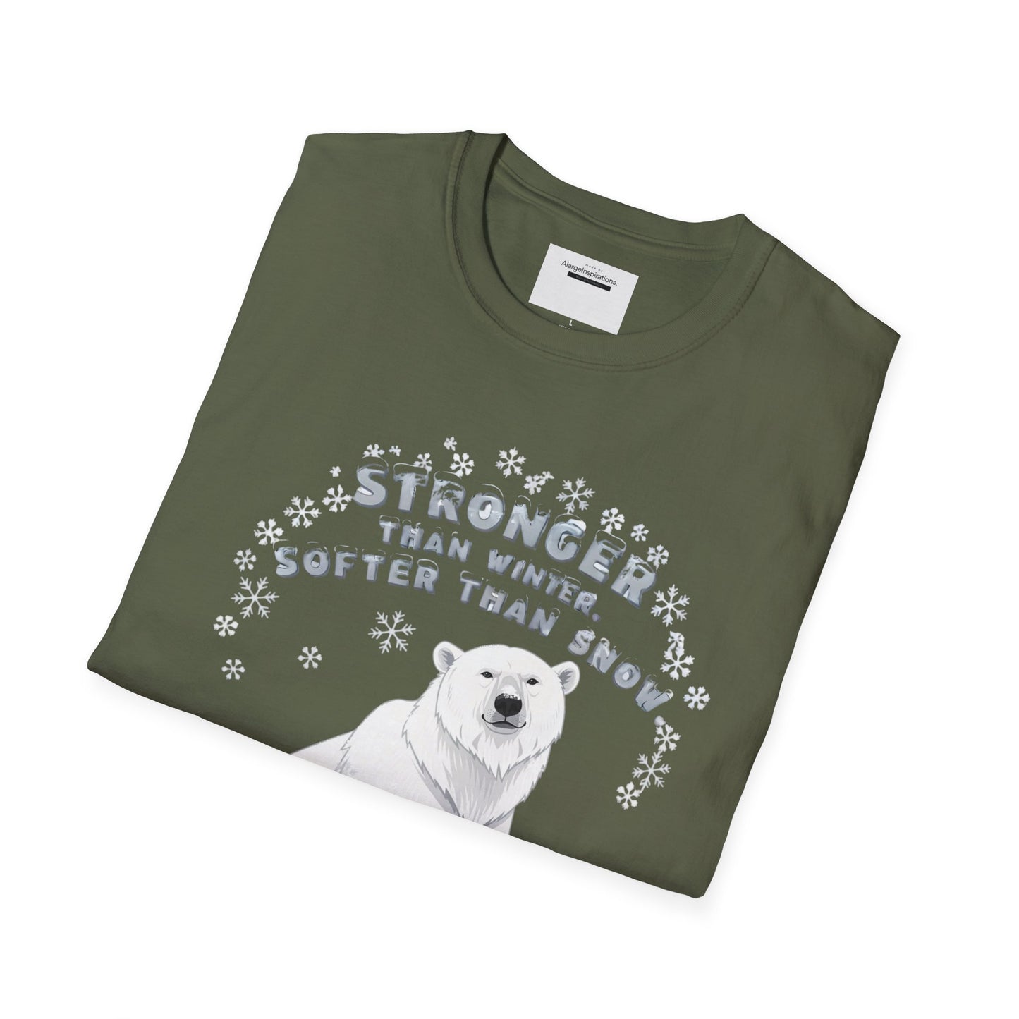 Stronger Than Winter Softer Than Snow Shirt | Polar Bear Snowflake Harmony Tee | Gentle Strength Xmas Shirt | Arctic Animal Winter Quote