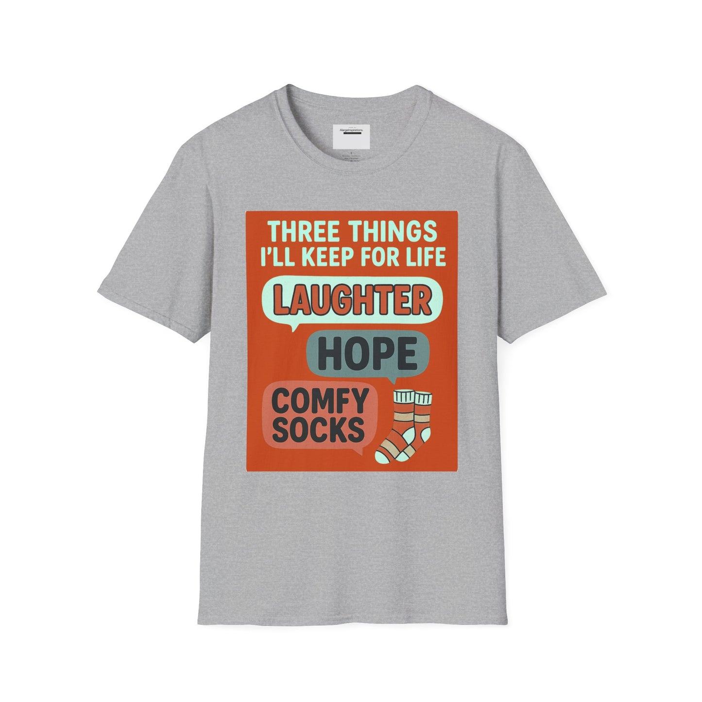 Laughter Hope Comfy Socks T-Shirt, Unisex Humor Tee, Fun Life Motto Shirt, Comfortable Apparel,Hope & Comfy Socks,Cozy Inspirational T-Shirt