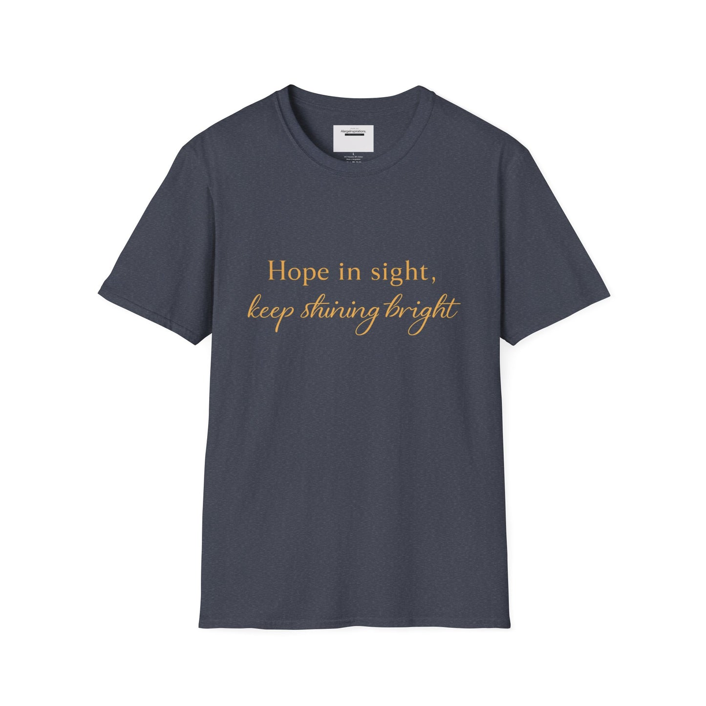 Hope in Sight Keep Shining Bright T-Shirt | Inspirational Faith Quote Shirt | Minimal Gold Typography Tee | Inspirational Script Tee