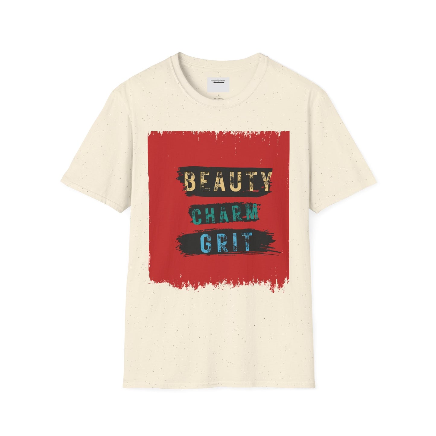 Beauty, Charm, Grit Unisex Softstyle T-Shirt | Gift for Her, Motivational Graphic T-Shirt, Trendy Graphic Shirt, Feminine Empowerment Shirt