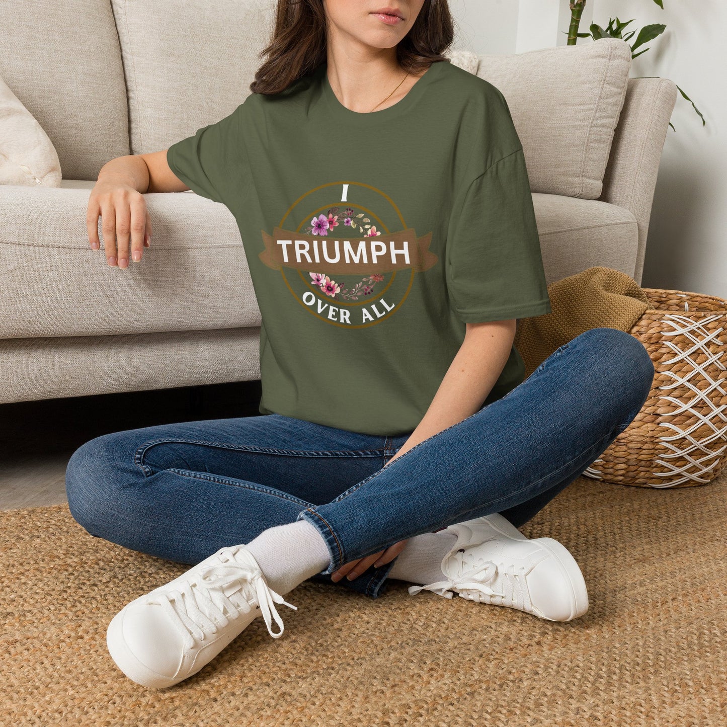 I Triumph Over All Faith T-Shirt | Christian Graphic Tee | Romans 8:37 | Inspirational Scripture Shirt Women Men | AlargeInspirations