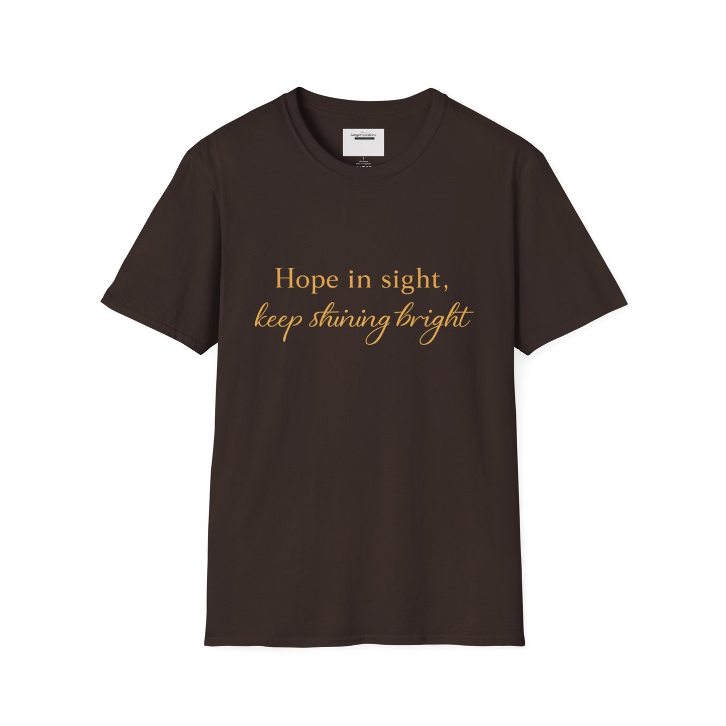 Hope in Sight Keep Shining Bright T-Shirt | Inspirational Faith Quote Shirt | Minimal Gold Typography Tee | Inspirational Script Tee