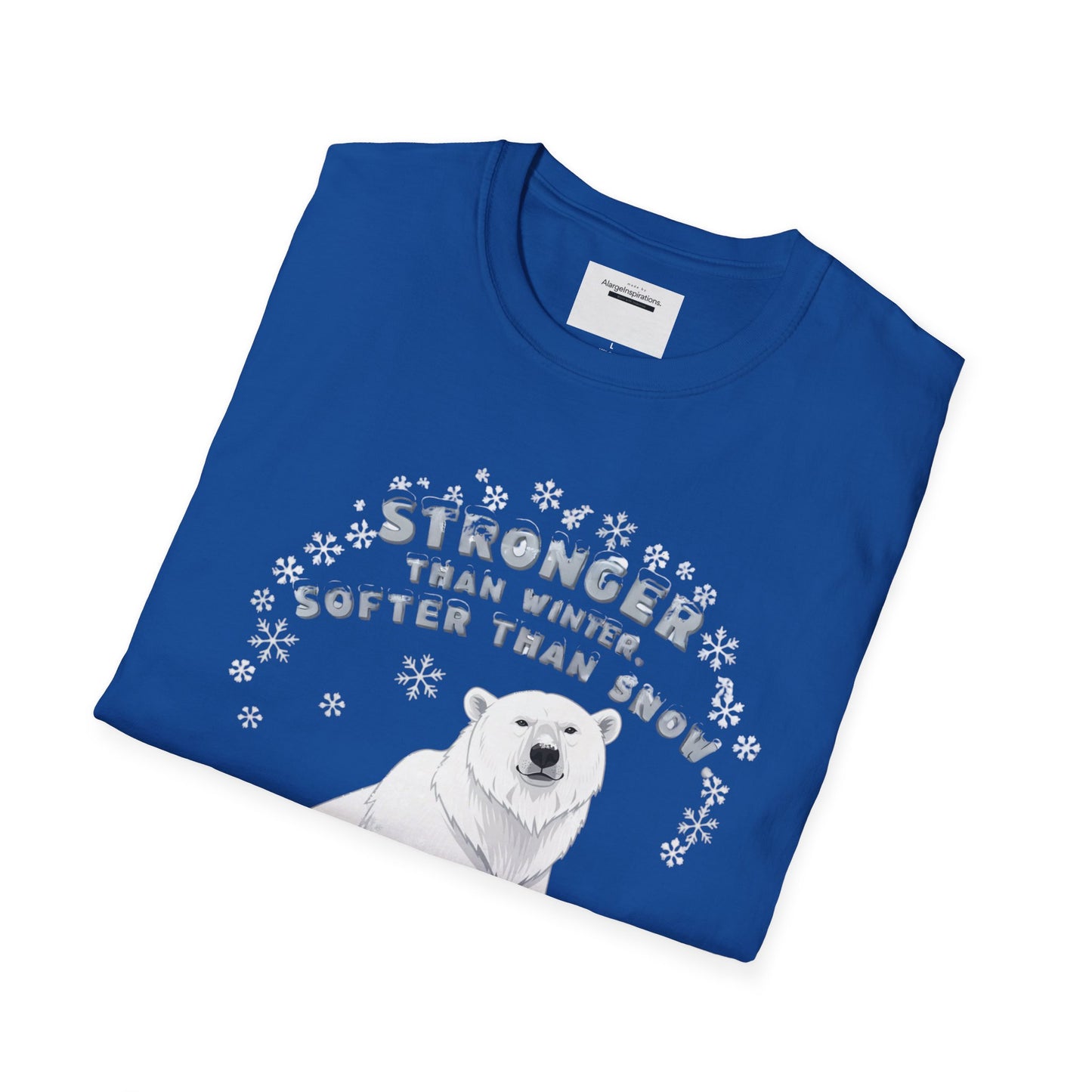 Stronger Than Winter Softer Than Snow Shirt | Polar Bear Snowflake Harmony Tee | Gentle Strength Xmas Shirt | Arctic Animal Winter Quote