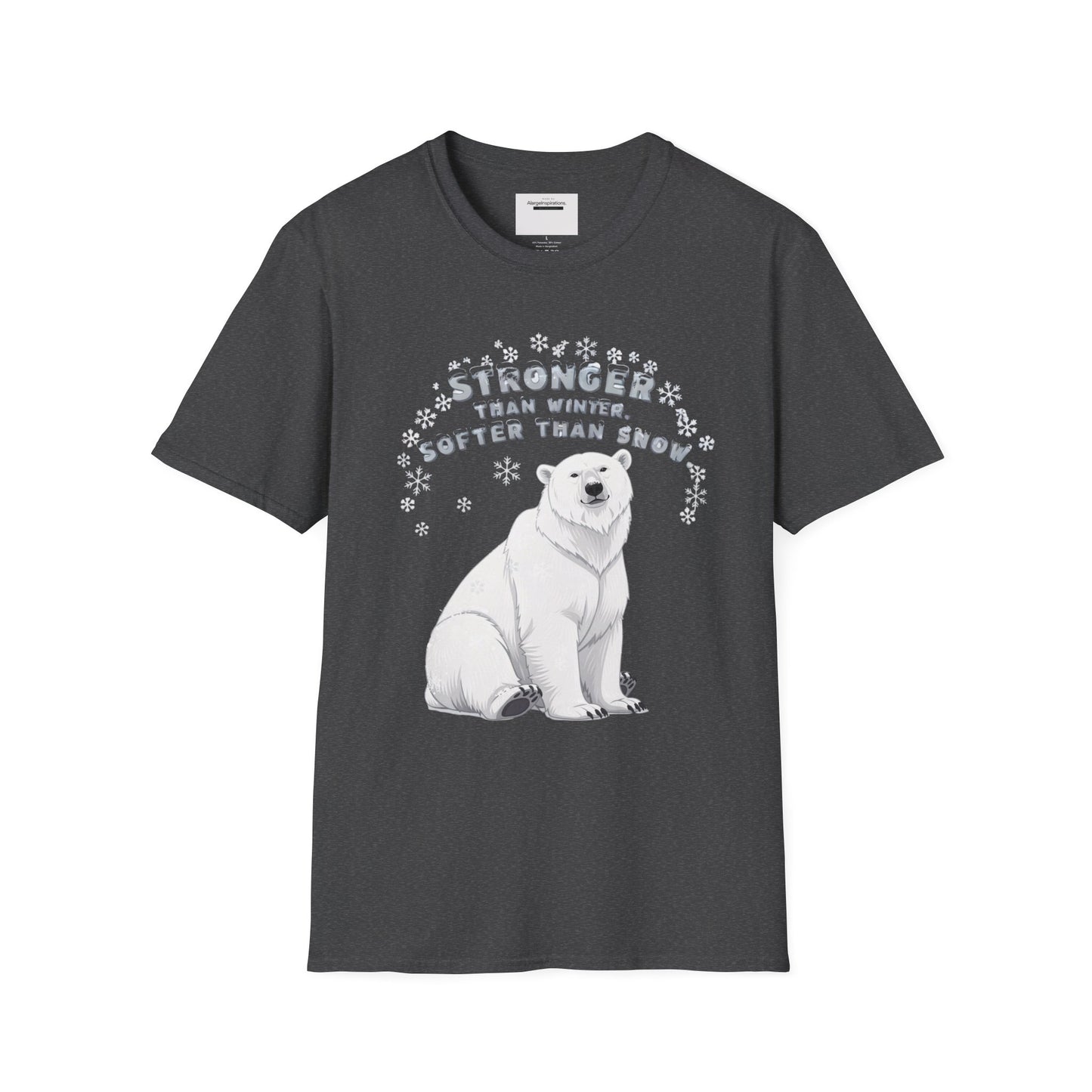Stronger Than Winter Softer Than Snow Shirt | Polar Bear Snowflake Harmony Tee | Gentle Strength Xmas Shirt | Arctic Animal Winter Quote