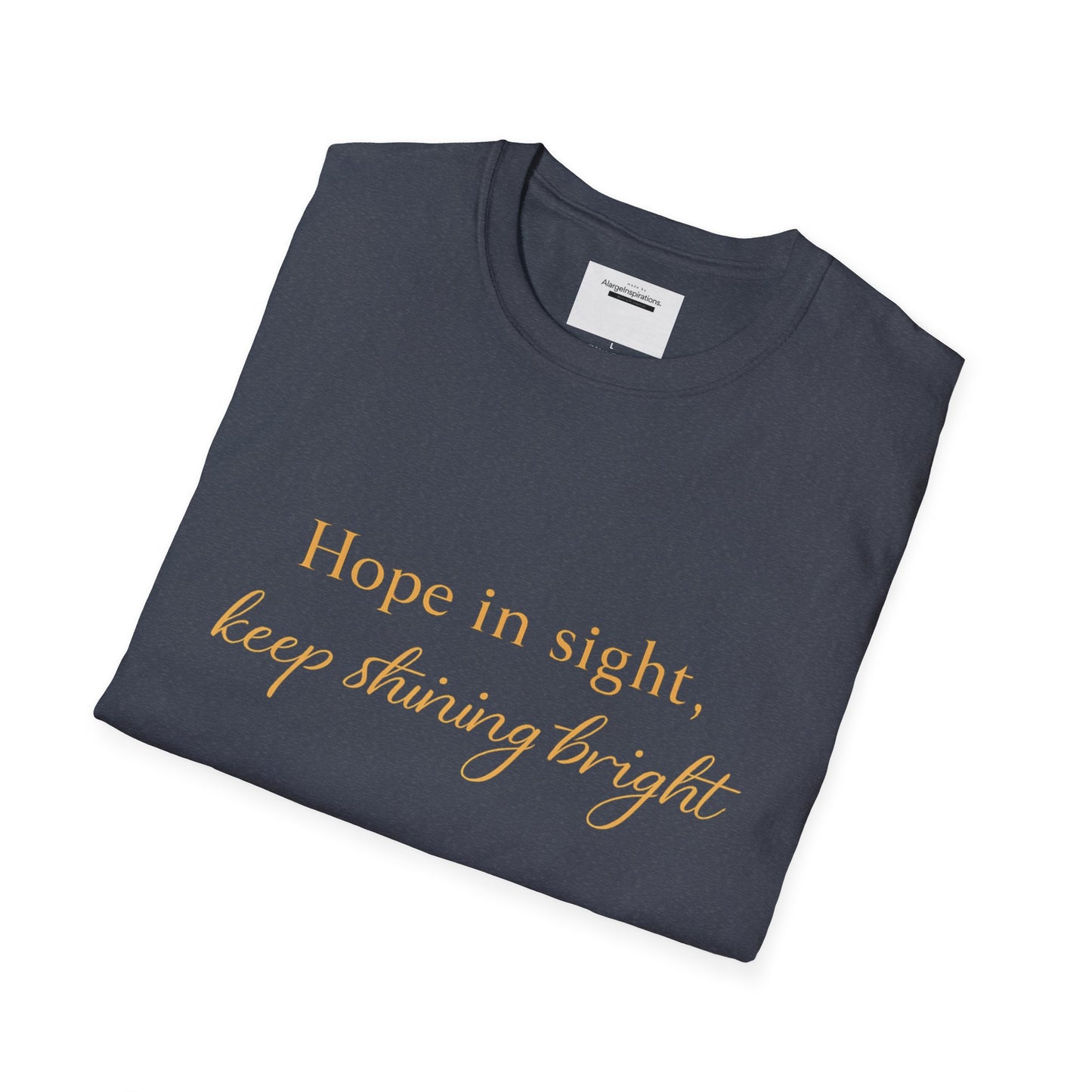 Hope in Sight Keep Shining Bright T-Shirt | Inspirational Faith Quote Shirt | Minimal Gold Typography Tee | Inspirational Script Tee
