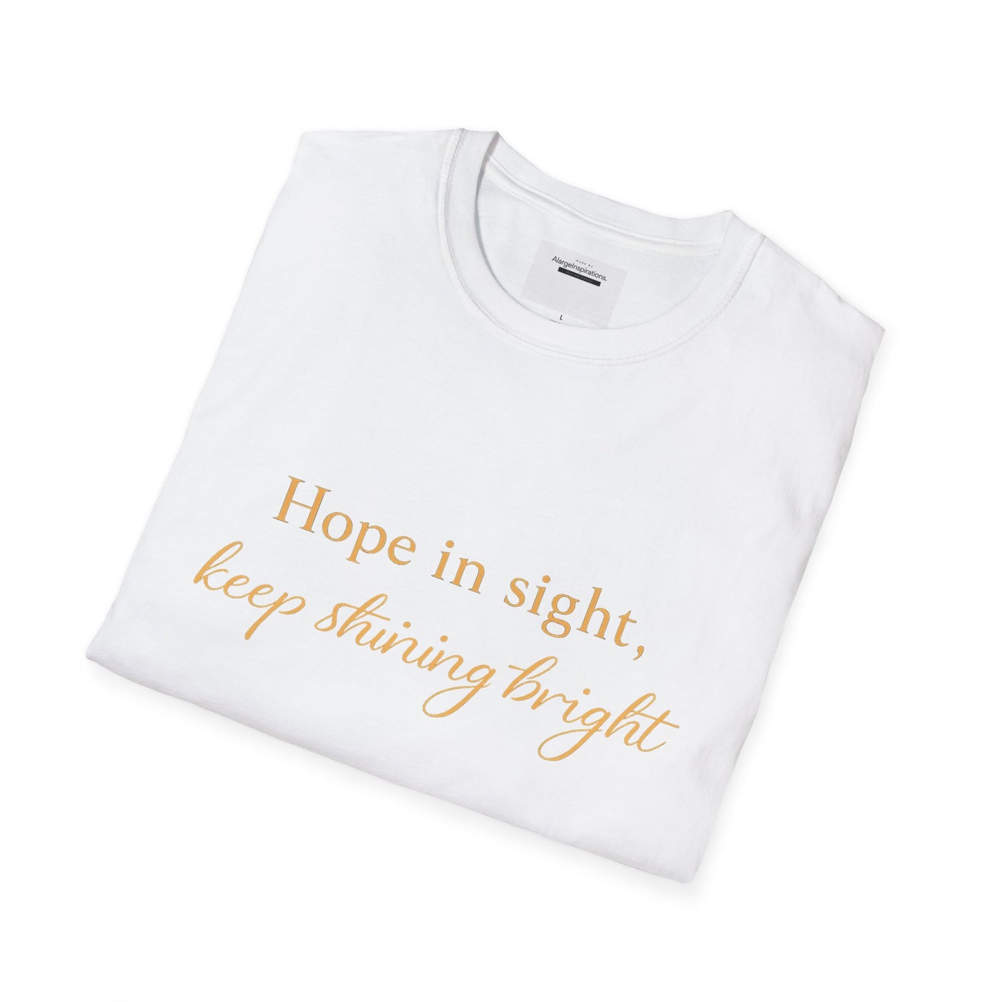 Hope in Sight Keep Shining Bright T-Shirt | Inspirational Faith Quote Shirt | Minimal Gold Typography Tee | Inspirational Script Tee