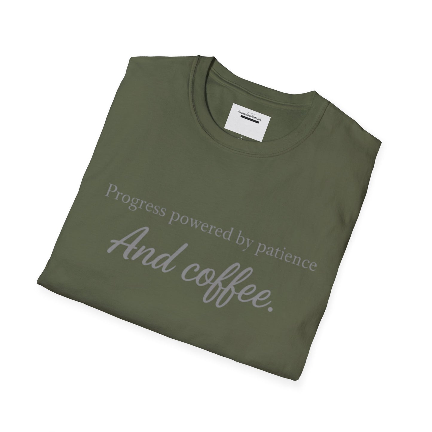 Progress Powered by Patience And Coffee T-Shirt | Sarcastic Motivational Tee | Coffee Lover Shirt | Minimal Quote Apparel | Funny Work wear