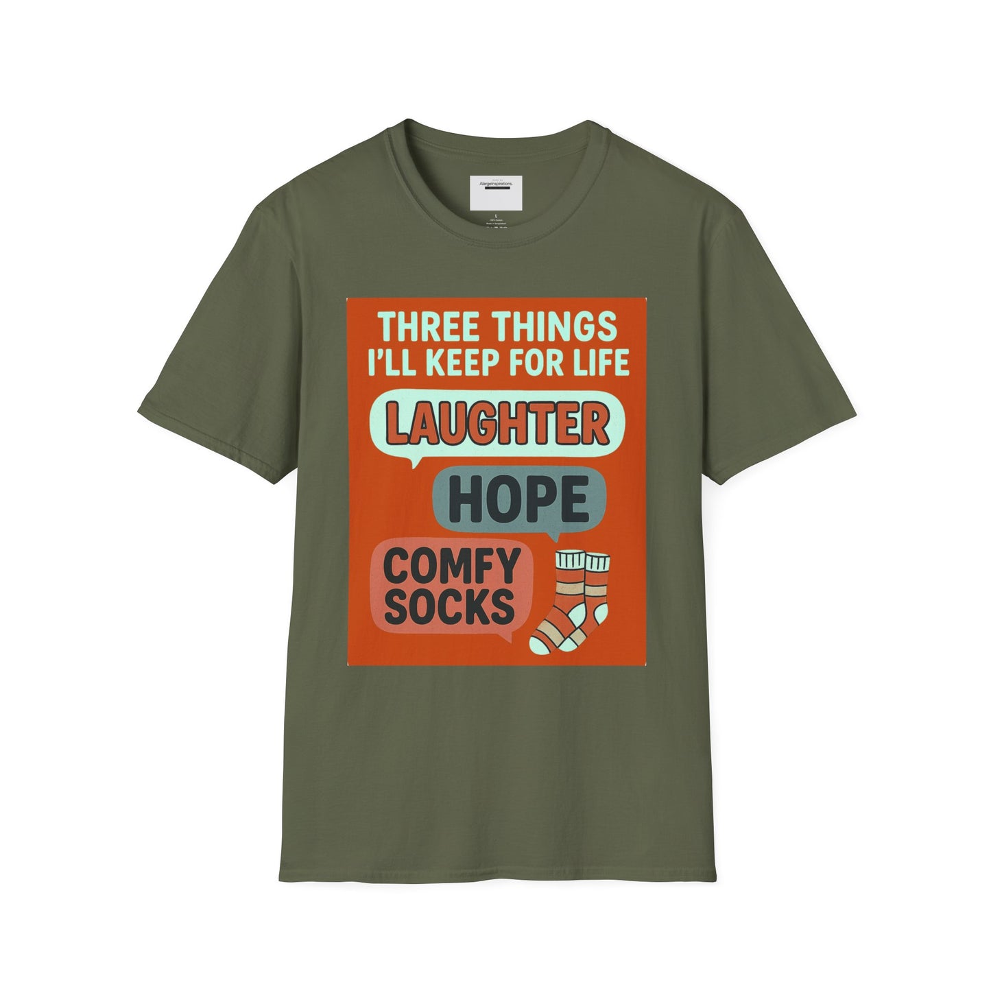 Laughter Hope Comfy Socks T-Shirt, Unisex Humor Tee, Fun Life Motto Shirt, Comfortable Apparel,Hope & Comfy Socks,Cozy Inspirational T-Shirt