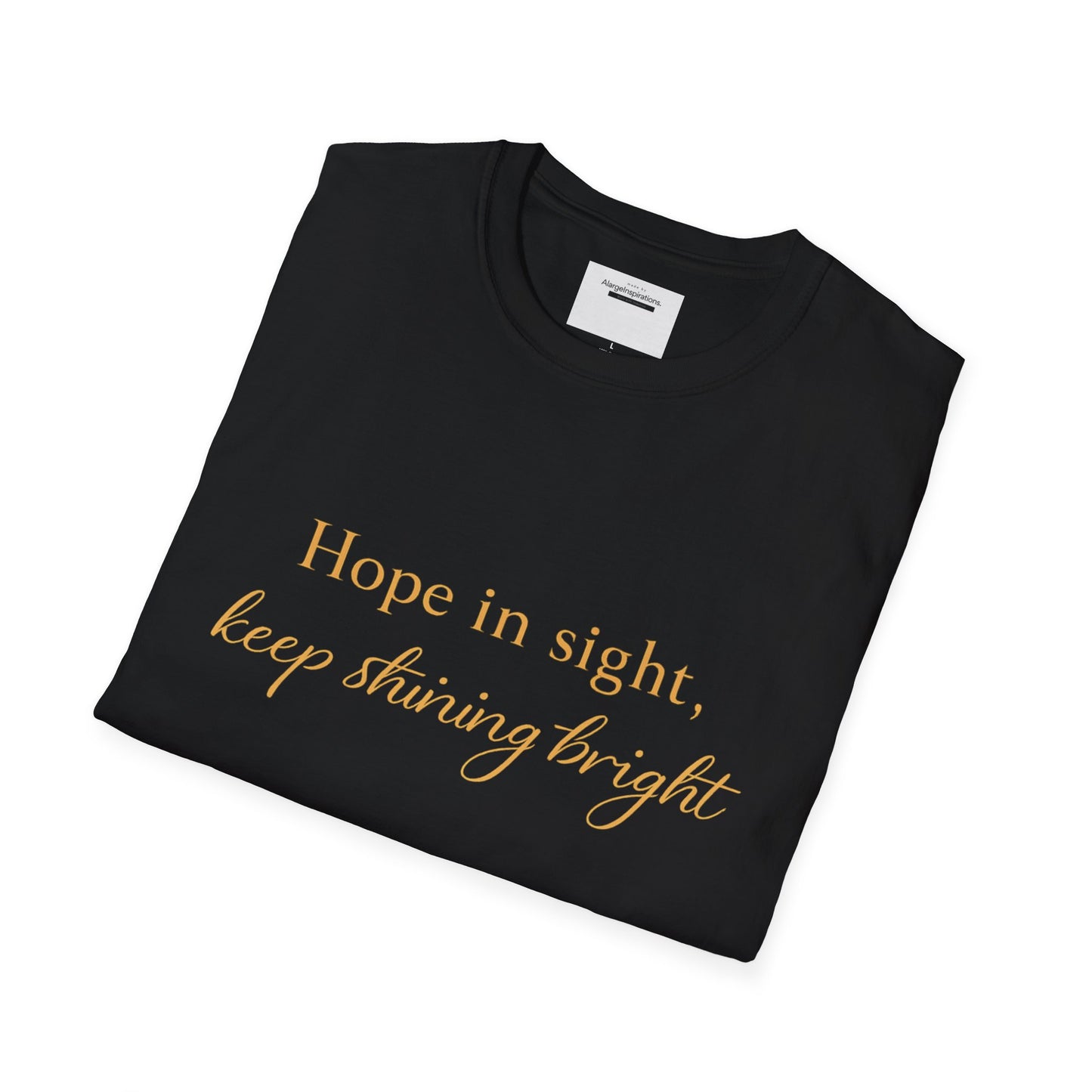 Hope in Sight Keep Shining Bright T-Shirt | Inspirational Faith Quote Shirt | Minimal Gold Typography Tee | Inspirational Script Tee