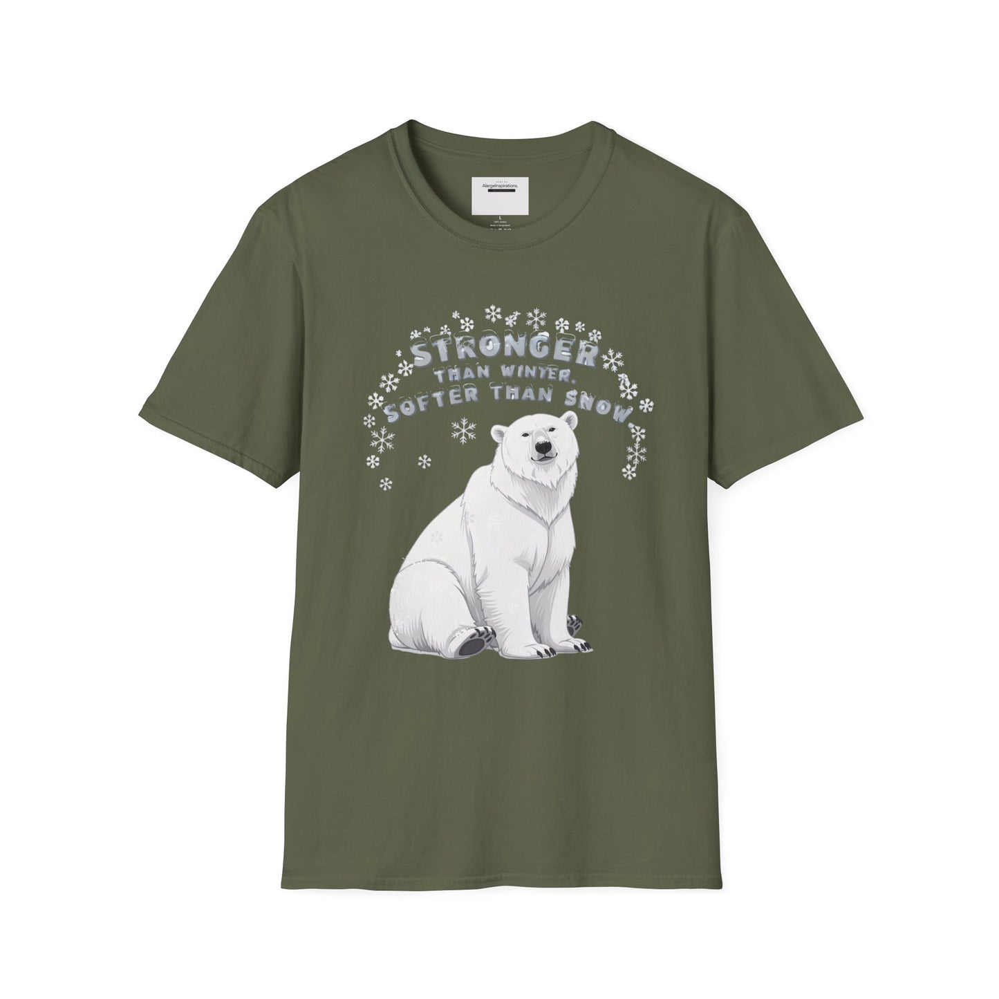 Stronger Than Winter Softer Than Snow Shirt | Polar Bear Snowflake Harmony Tee | Gentle Strength Xmas Shirt | Arctic Animal Winter Quote